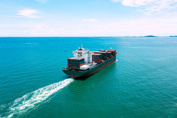 Aerial view of  worldwide Cargo container shipping. Global Freight Forwarding, Business logistic transportation in the ocean ship carriers in the global container, Cargo ship,