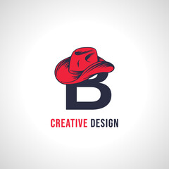 Initial Letter B Vector Logo Design with Red Cowboy Hat