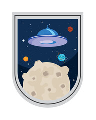 moon and ufo space sticker