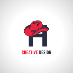 Initial Letter H Vector Logo Design with Red Cowboy Hat