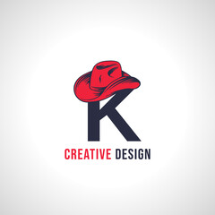 Initial Letter K Vector Logo Design with Red Cowboy Hat