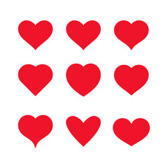 Hearts flat icons. Red icon on white background. Vector illustration.