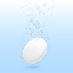 Round bevelled edge tablet in water with bubbles. Vector illustration. Great for presentation your product. EPS10.