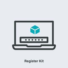 Vector linear icon of laptop with register kit on the screen. Isolated outline symbol of authorization.