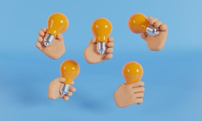 Hand holding light bulb. Great ideas competition, Creative idea concept, 3d render.