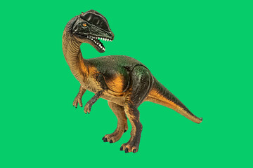 Dinosaur toy on green screen background. Take a photo and cut the background and overlay with green screen and there are also clipping path.