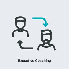 Executive coaching linear vector icon. Isolated pictogram of two people amd arrows on light background