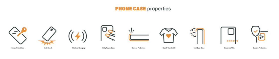 Set of vector images with phone case properties