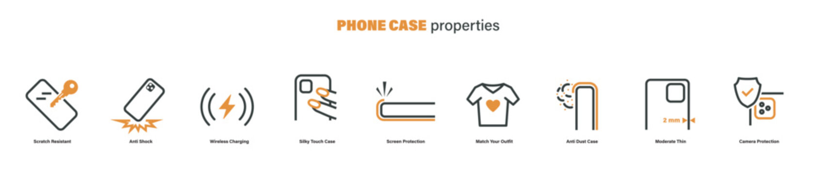 Set of vector images with phone case properties