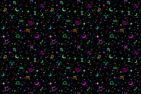 space pattern of bright stars and zodiac signs