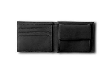 Blank black open wallet to put a card mockup on a white background, isolated.3d rendering. - obrazy, fototapety, plakaty