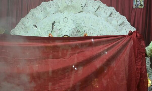 Goddess Durga with traditional look in close up view at a South Kolkata Durga Puja, Durga Puja Idol, A biggest Hindu Navratri festival in India