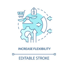 Increase flexibility turquoise concept icon. Addressing covid impact on logistics abstract idea thin line illustration. Isolated outline drawing. Editable stroke. Arial, Myriad Pro-Bold fonts used