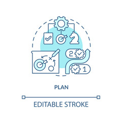 Plan turquoise concept icon. Control processes. Component of supply chain management abstract idea thin line illustration. Isolated outline drawing. Editable stroke. Arial, Myriad Pro-Bold fonts used