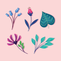 five flowers garden icons