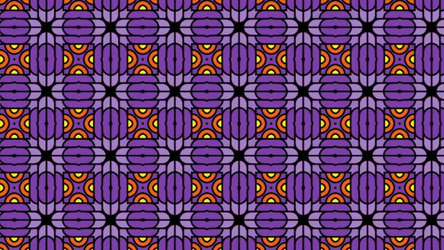 Abstract purple illustration with a seamless geometric floral tile pattern slide. Panning