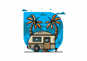 Teardrop camper and coconut tree illustration design