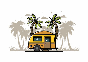 Teardrop camper and coconut tree illustration design