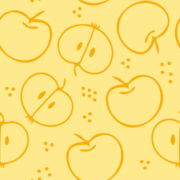 apples seamless pattern hand drawn in doodle. fruits in a simple line style