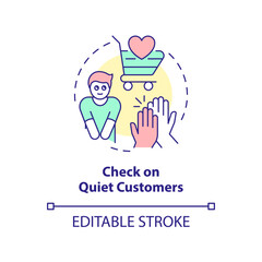 Check on quiet customer concept icon. Appreciate client. Customer engagement strategy abstract idea thin line illustration. Isolated outline drawing. Editable stroke. Arial, Myriad Pro-Bold fonts used