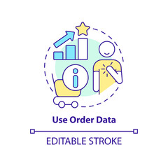 Use order data concept icon. Analyze information. Customer engagement strategy abstract idea thin line illustration. Isolated outline drawing. Editable stroke. Arial, Myriad Pro-Bold fonts used