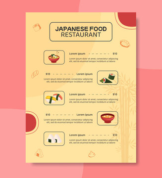 Japanese Food Menu Template Flat Cartoon Background Vector Illustration