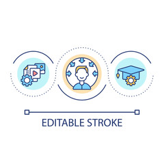 Student centric approach loop concept icon. Learner-centered education abstract idea thin line illustration. E learning process. Isolated outline drawing. Editable stroke. Arial font used
