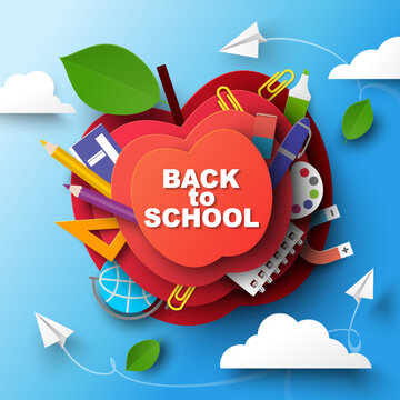 Back to school paper art style design
