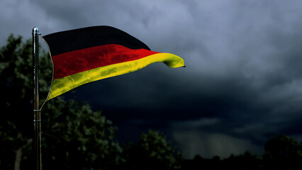 Germany flag for memorial day on dark storm cumulus clouds - abstract 3D illustration