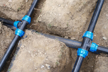 Underground irrigation system, plumbing water drainage installation