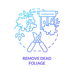 Remove dead foliage blue gradient concept icon. Wildfire preparedness tip abstract idea thin line illustration. Trimming dry vegetation. Isolated outline drawing. Myriad Pro-Bold font used