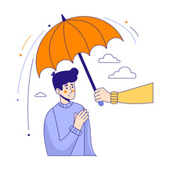 man protected by an umbrella from problems