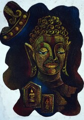 oil painting art Thai Buddha statue ,  buddhist , religion