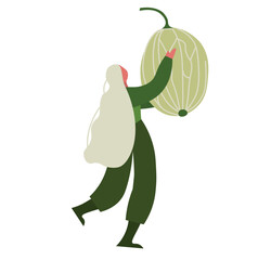 Woman with big gooseberry on white background