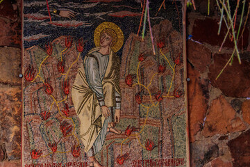 Religious icon in Saint Catherine's monastery (or Sacred Monastery of the God-Trodden Mount Sinai) in Sinai Peninsula, Egypt - obrazy, fototapety, plakaty