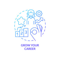 Grow your career blue gradient concept icon. Knowledge for development. Expectation from content abstract idea thin line illustration. Isolated outline drawing. Myriad Pro-Bold fonts used