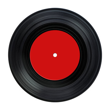 EP (Extended Play) Vinyl Disc Red Label Mockup Template Design 7-inch Plate Isolated