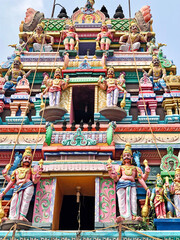 Hindu temple. Ancient historical temple tower with Hindu God sculptures in Tamil nadu.