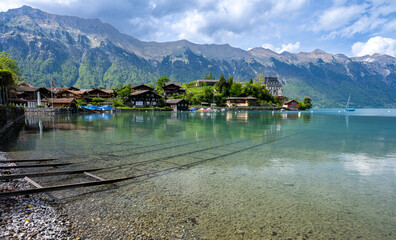 crystal clear water of Lake Brienz in Iseltwald in Switzerland
