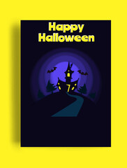 Happy Halloween vector card with spooky castle