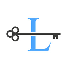 Letter L Real Estate Logo Concept With Home Lock Key Vector Template. Luxury Home Logo Key Sign