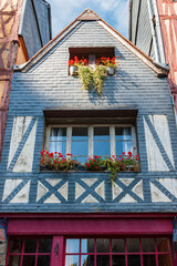 Fototapeta na wymiar Street with timber framing houses in Rouen, Normandy, France. Architecture and landmarks of Rouen.