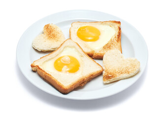 Fried Egg on Toast Bread isolated on white background