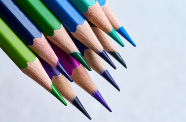 Fototapeta premium Color pencils in a cool tone on the white background