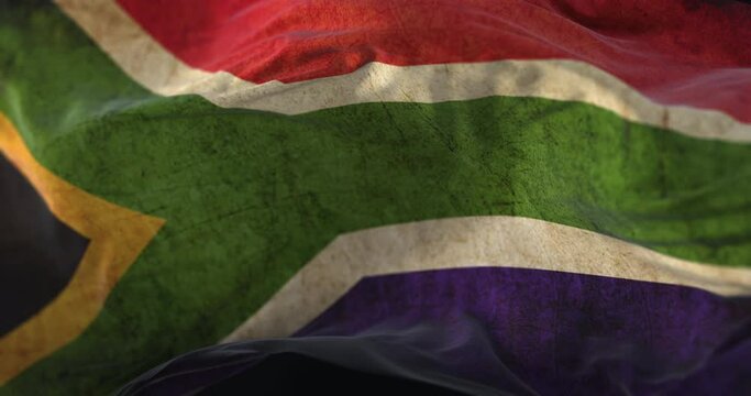 Old South Africa Flag waving at wind. Loop