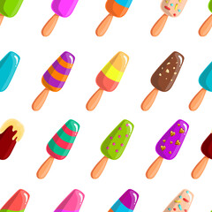 Seamless pattern with the vector cartoon ice-cream