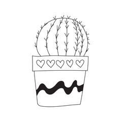 Cute doodle cactus in a flower pot, houseplant vector illustration