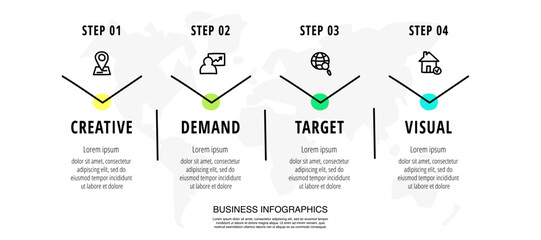 Infographic vector arrow design with four steps. Infographics for business concept with 4 icons. Used for diagram, presentations banner, timeline, process, chart, info graph