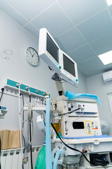 Modern hospital devices for surgery. Surgery professional equipment in light sterile room.