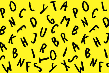 template with the image of keyboard symbols. set of letters. Surface template. purple yellow background. Horizontal image.